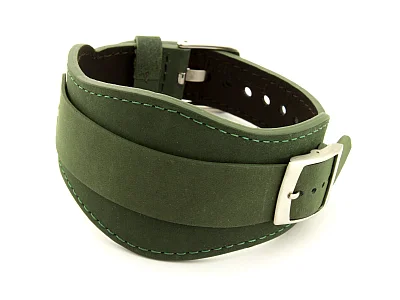 (image for) Genuine Leather One-piece Cuff Pad Watch Strap Band Moscow Green 18mm