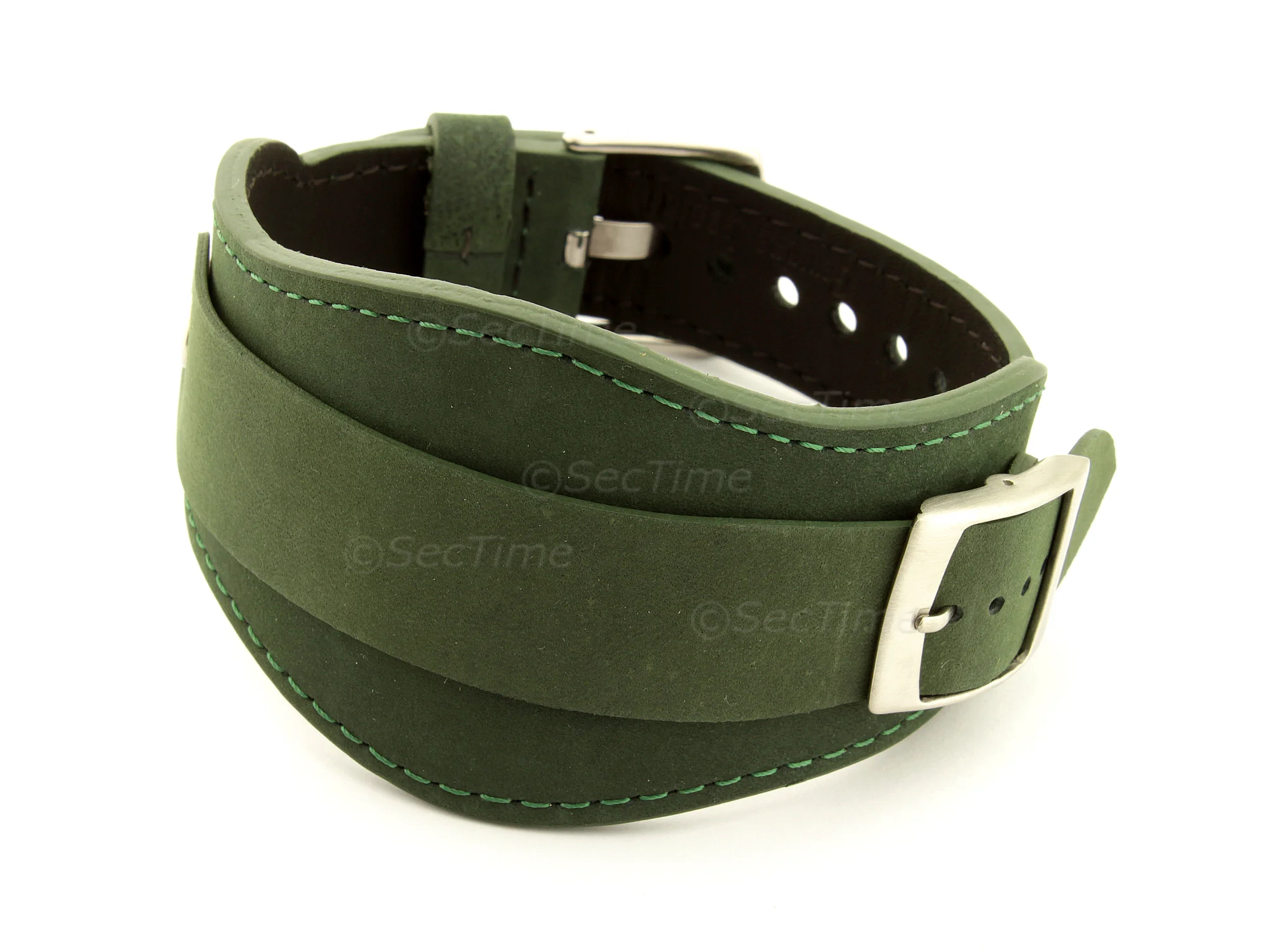(image for) Genuine Leather One-piece Cuff Pad Watch Strap Band Moscow Green 22mm