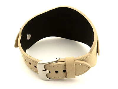 (image for) Genuine Leather One-piece Cuff Pad Watch Strap Band Moscow Beige 22mm (1)
