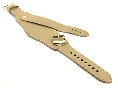 (image for) Genuine Leather One-piece Cuff Pad Watch Strap Band Moscow Beige 22mm (3)