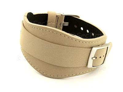 (image for) Genuine Leather One-piece Cuff Pad Watch Strap Band Moscow Beige 18mm