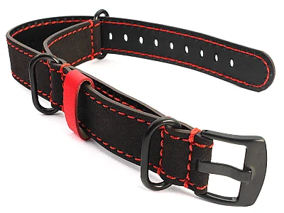 (image for) Suede Leather Watch Strap Nato Cayman PVD (Black) Buckle Dark Brown 22mm