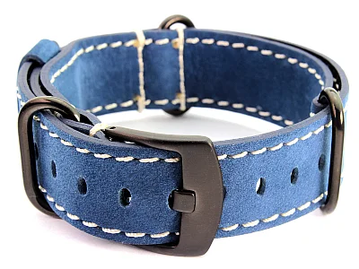 (image for) Suede Leather Watch Strap Nato Cayman PVD (Black) Buckle Blue 20mm (1)