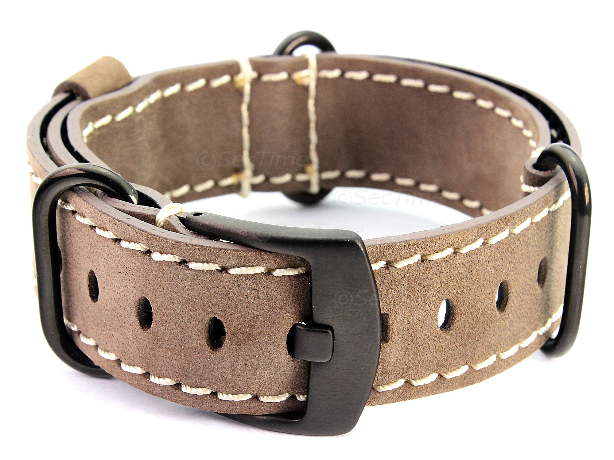 (image for) Suede Leather Watch Strap Nato Cayman PVD (Black) Buckle Coyote Brown 22mm (1)
