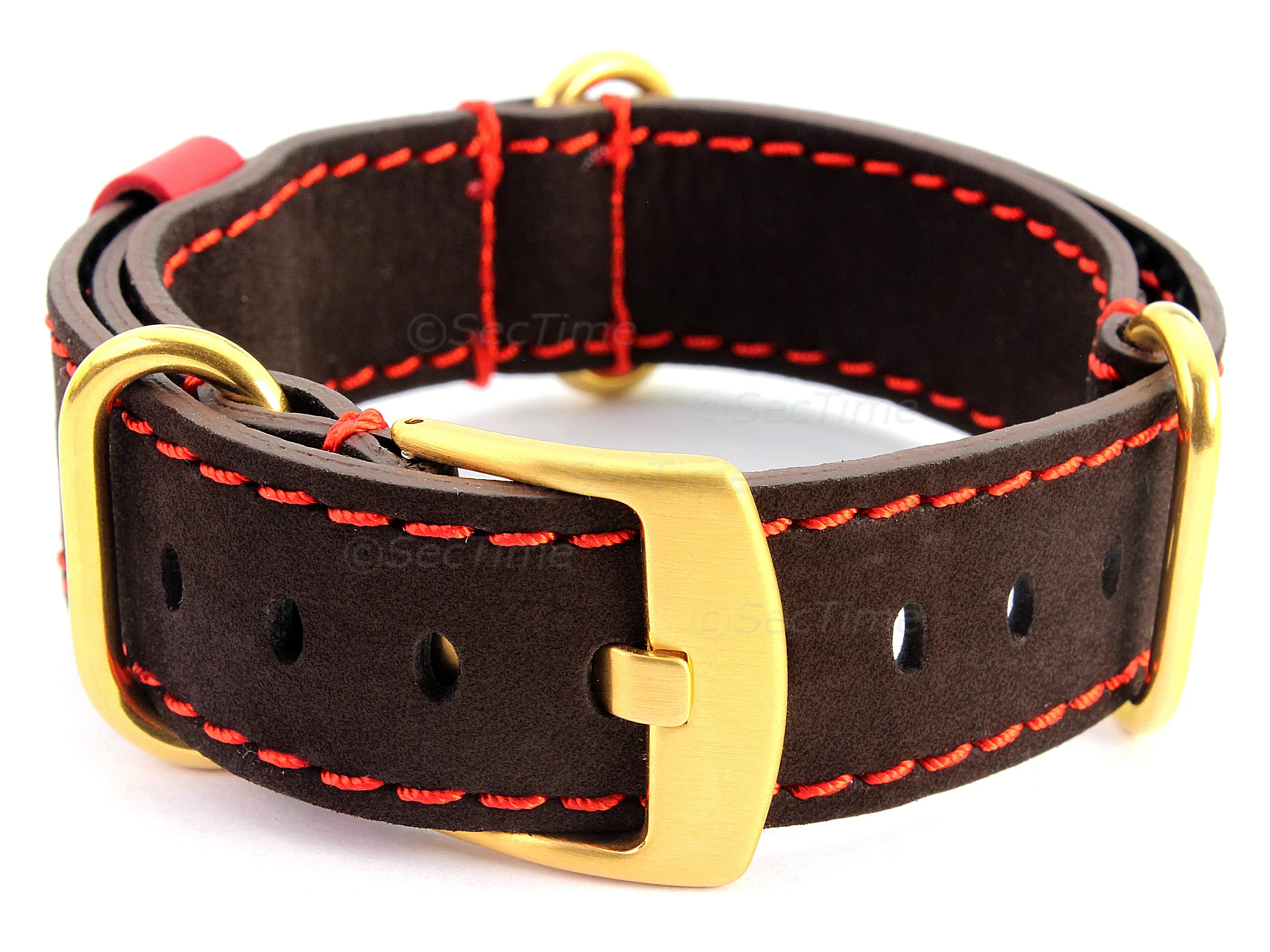 (image for) Suede Leather Watch Strap Nato Cayman Gold-Coloured Buckle Dark Brown 18mm (1)