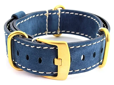 (image for) Suede Leather Watch Strap Nato Cayman Gold-Coloured Buckle Blue 18mm (1)
