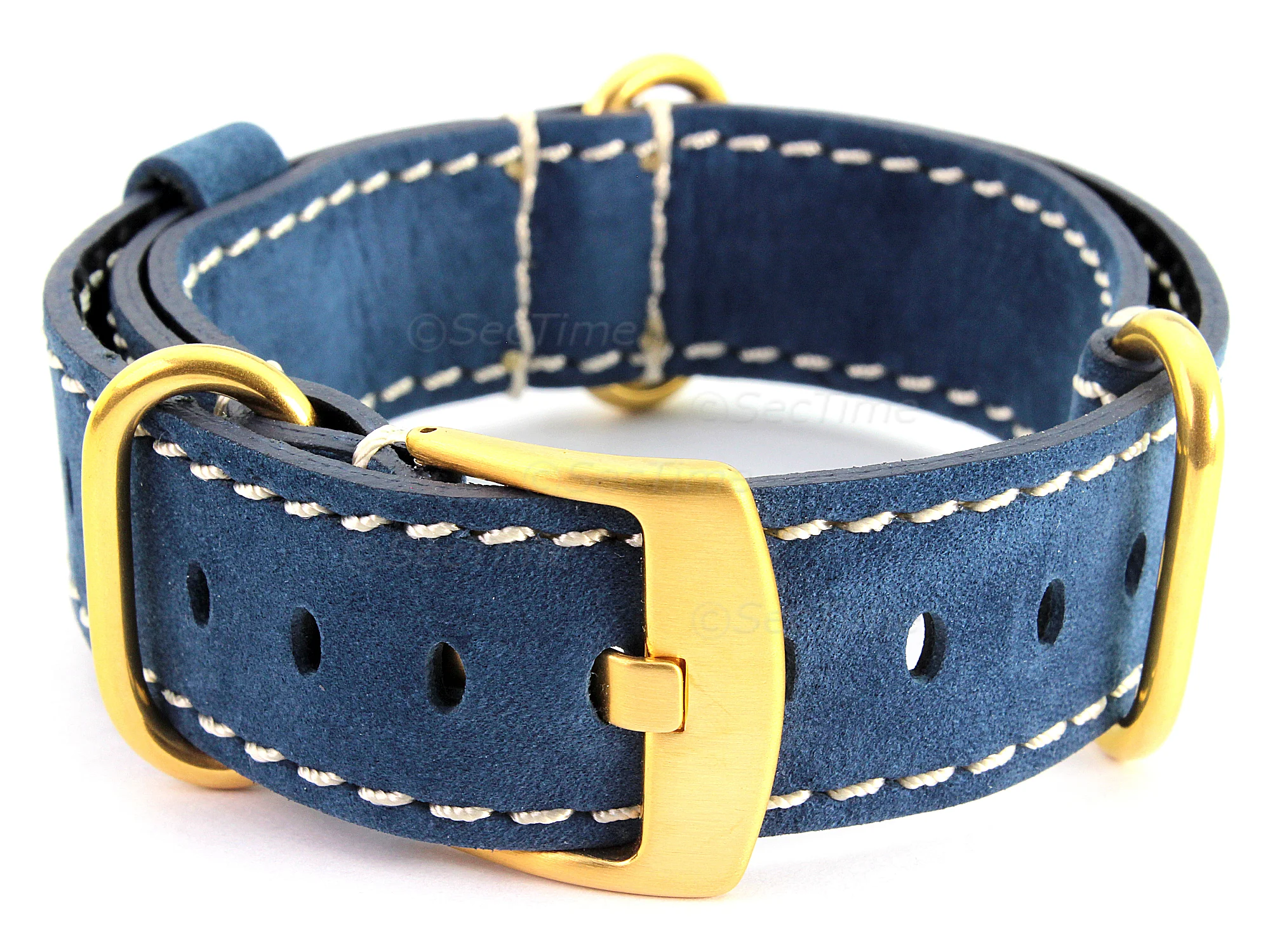 (image for) Suede Leather Watch Strap Nato Cayman Gold-Coloured Buckle Blue 18mm (1)