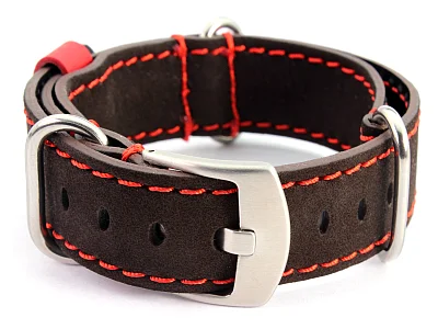 (image for) Suede Leather Watch Strap Nato Cayman Silver-Coloured Buckle Dark Brown 24mm (1)