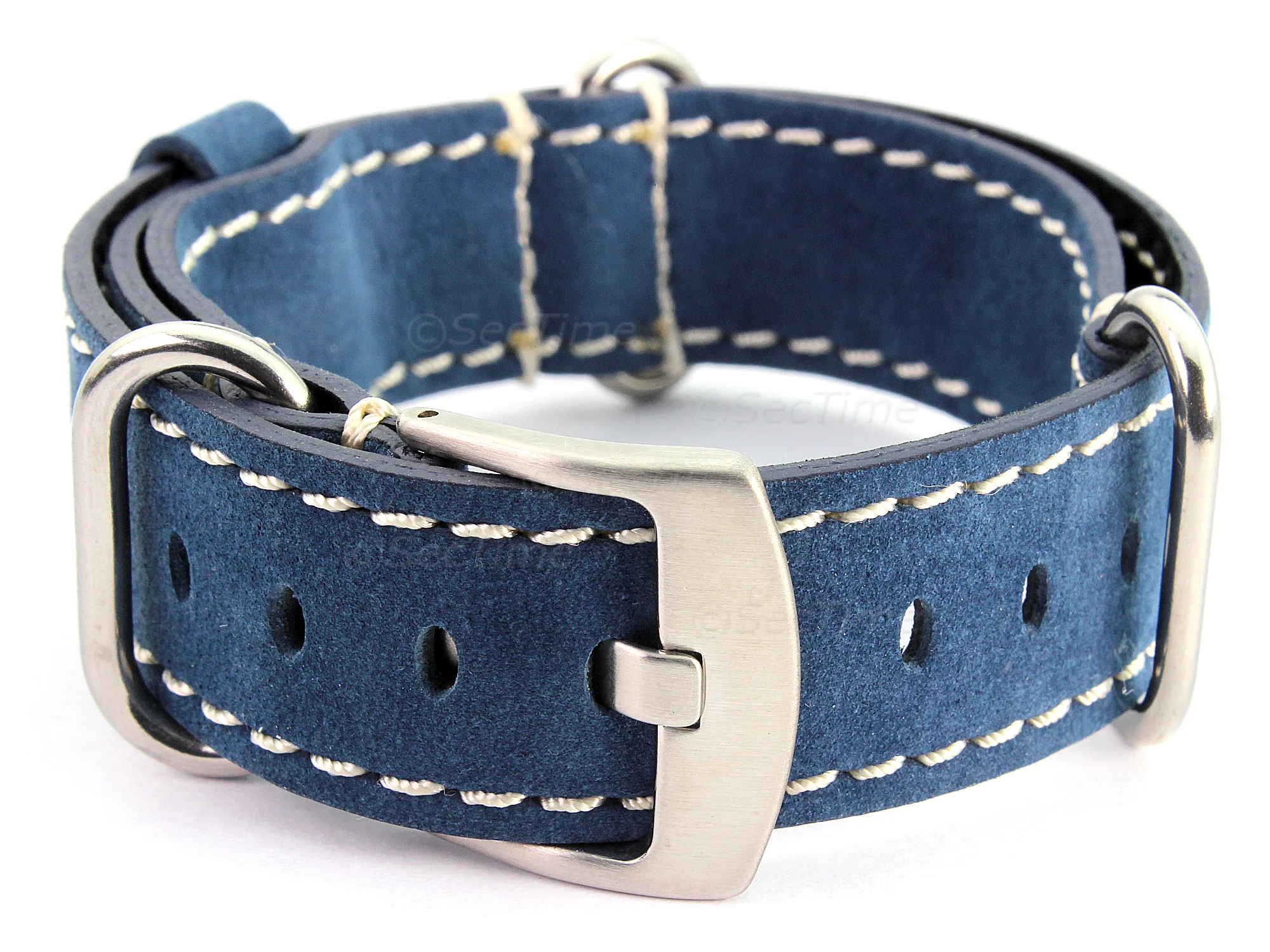 (image for) Suede Leather Watch Strap Nato Cayman Silver-Coloured Buckle Blue 18mm (1)