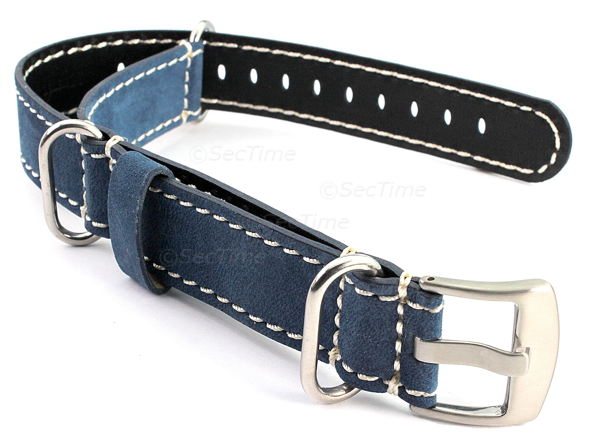 (image for) Suede Leather Watch Strap Nato Cayman Silver-Coloured Buckle Blue 18mm