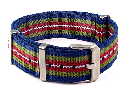 (image for) Elastic Nylon/Rubber Nato Watch Strap Military Divers Blue/Green/R/W 18mm (1)