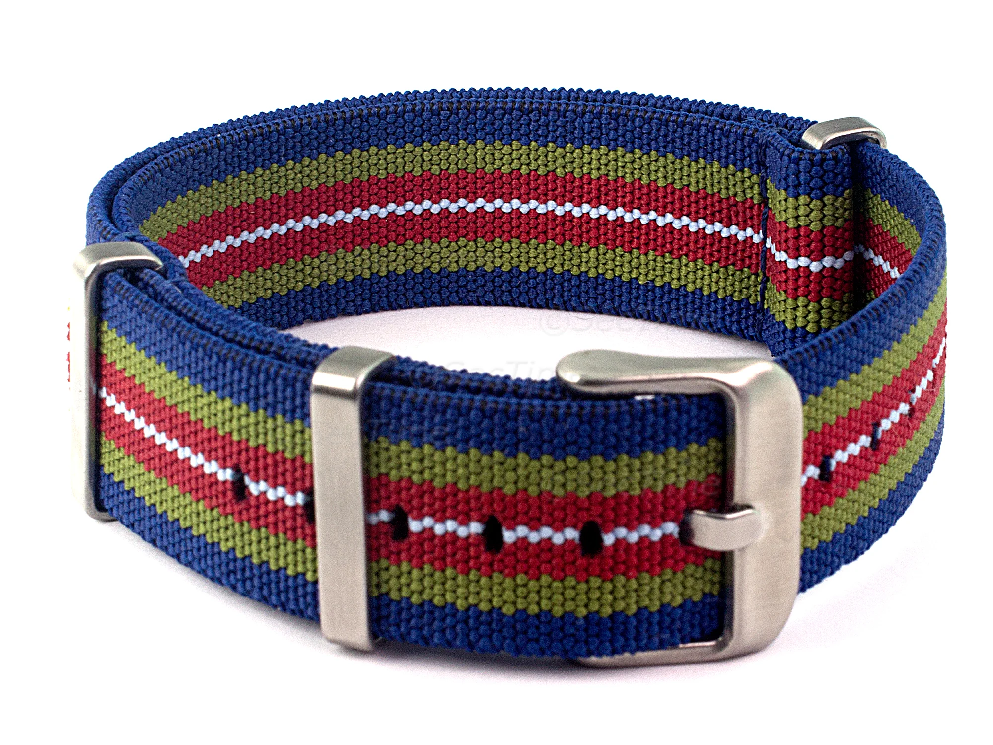 (image for) Elastic Nylon/Rubber Nato Watch Strap Military Divers Blue/Green/R/W 18mm (1)