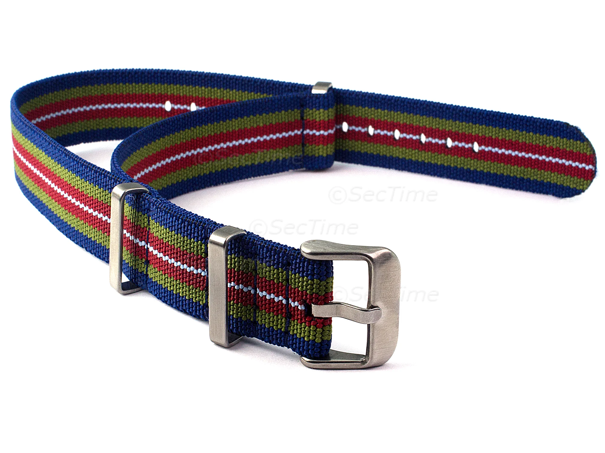 (image for) Elastic Nylon/Rubber Nato Watch Strap Military Divers Blue/Green/R/W 18mm