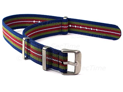 (image for) Elastic Nylon/Rubber Nato Watch Strap Military Divers Blue/Green/R/W 20mm