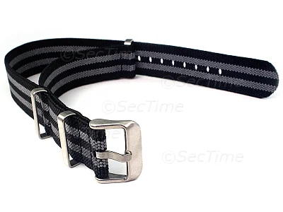 (image for) 20mm Black/Grey Elastic Nylon/Rubber Nato Watch Strap Military Divers