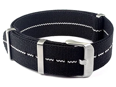 (image for) 18mm Black/White Elastic Nylon/Rubber Nato Watch Strap Military Divers (1)