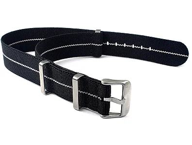 (image for) 18mm Black/White Elastic Nylon/Rubber Nato Watch Strap Military Divers