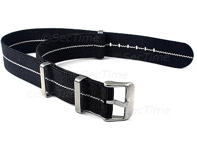 (image for) 20mm Black/White Elastic Nylon/Rubber Nato Watch Strap Military Divers