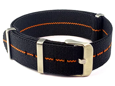 (image for) 18mm Black/Orange Elastic Nylon/Rubber Nato Watch Strap Military Divers (1)