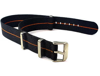 (image for) 18mm Black/Orange Elastic Nylon/Rubber Nato Watch Strap Military Divers