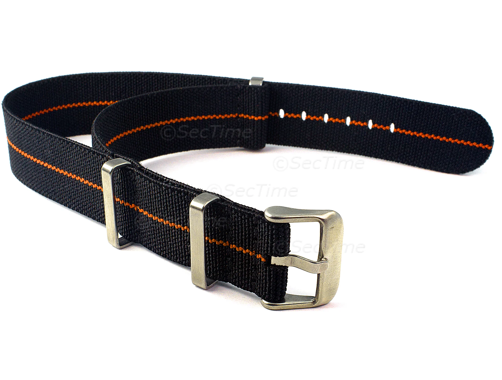 (image for) 18mm Black/Orange Elastic Nylon/Rubber Nato Watch Strap Military Divers