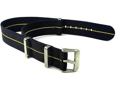 (image for) 18mm Black/Yellow Elastic Nylon/Rubber Nato Watch Strap Military Divers