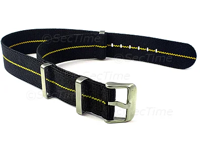 (image for) 22mm Black/Yellow Elastic Nylon/Rubber Nato Watch Strap Military Divers