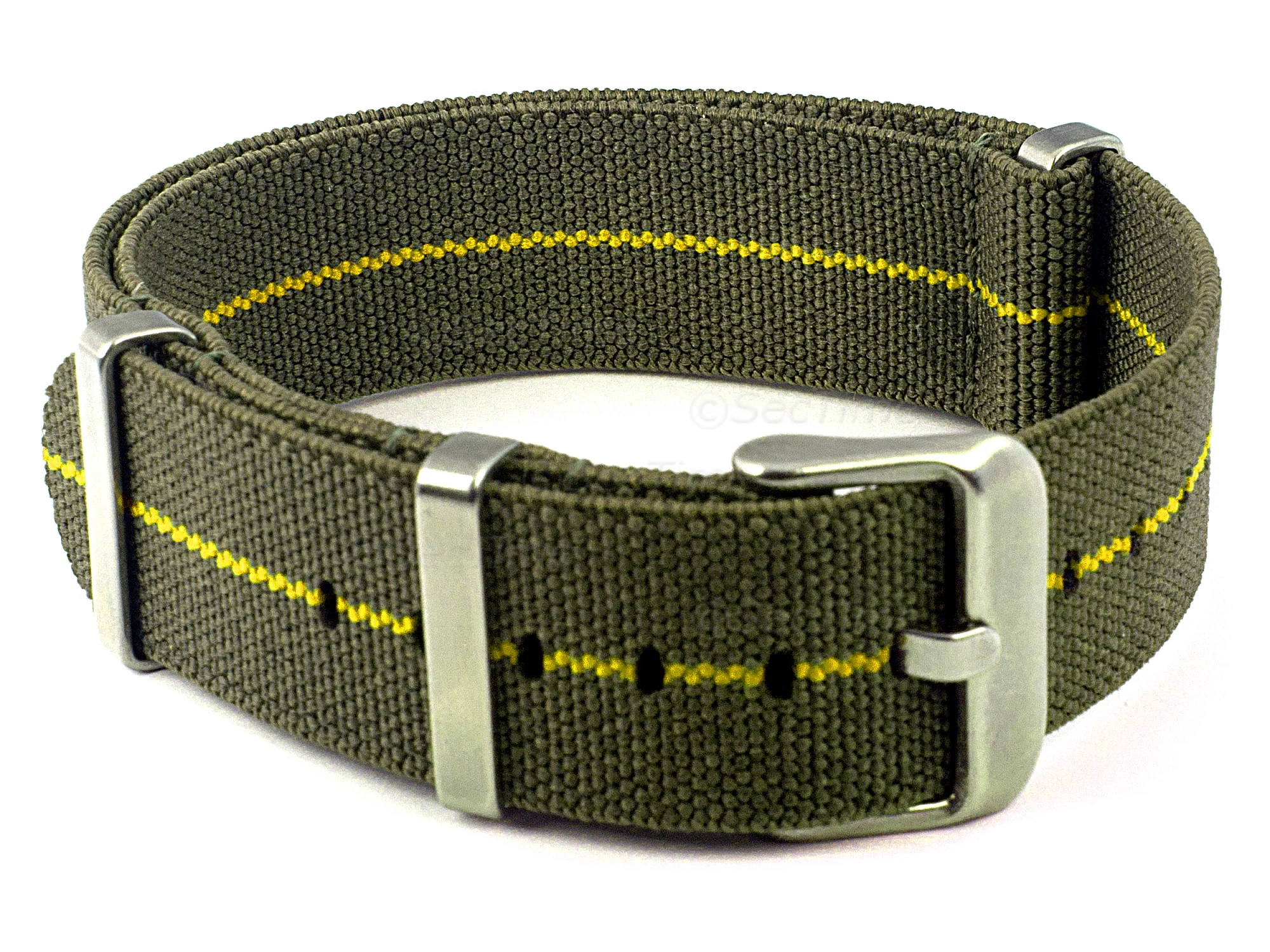 (image for) 18mm Olive Green/Yellow Elastic Nylon/Rubber Nato Watch Strap Military Divers (1)