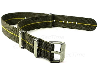 (image for) 22mm Olive Green/Yellow Elastic Nylon/Rubber Nato Watch Strap Military Divers