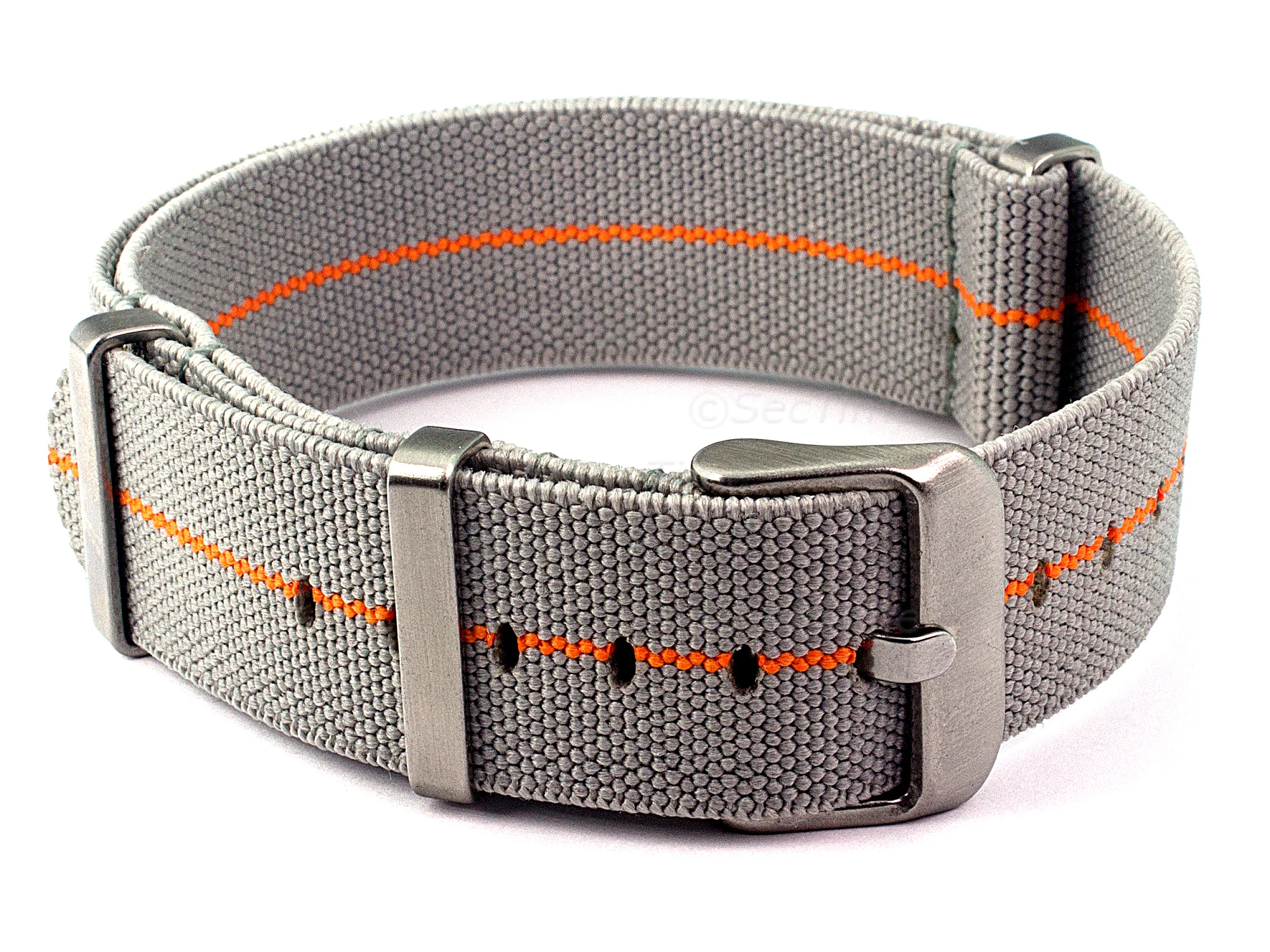 (image for) Elastic Nylon/Rubber Nato Watch Strap Military Divers Grey/Orange 18mm (1)