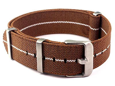 (image for) Elastic Nylon/Rubber Nato Watch Strap Military Divers Brown/White 18mm (1)