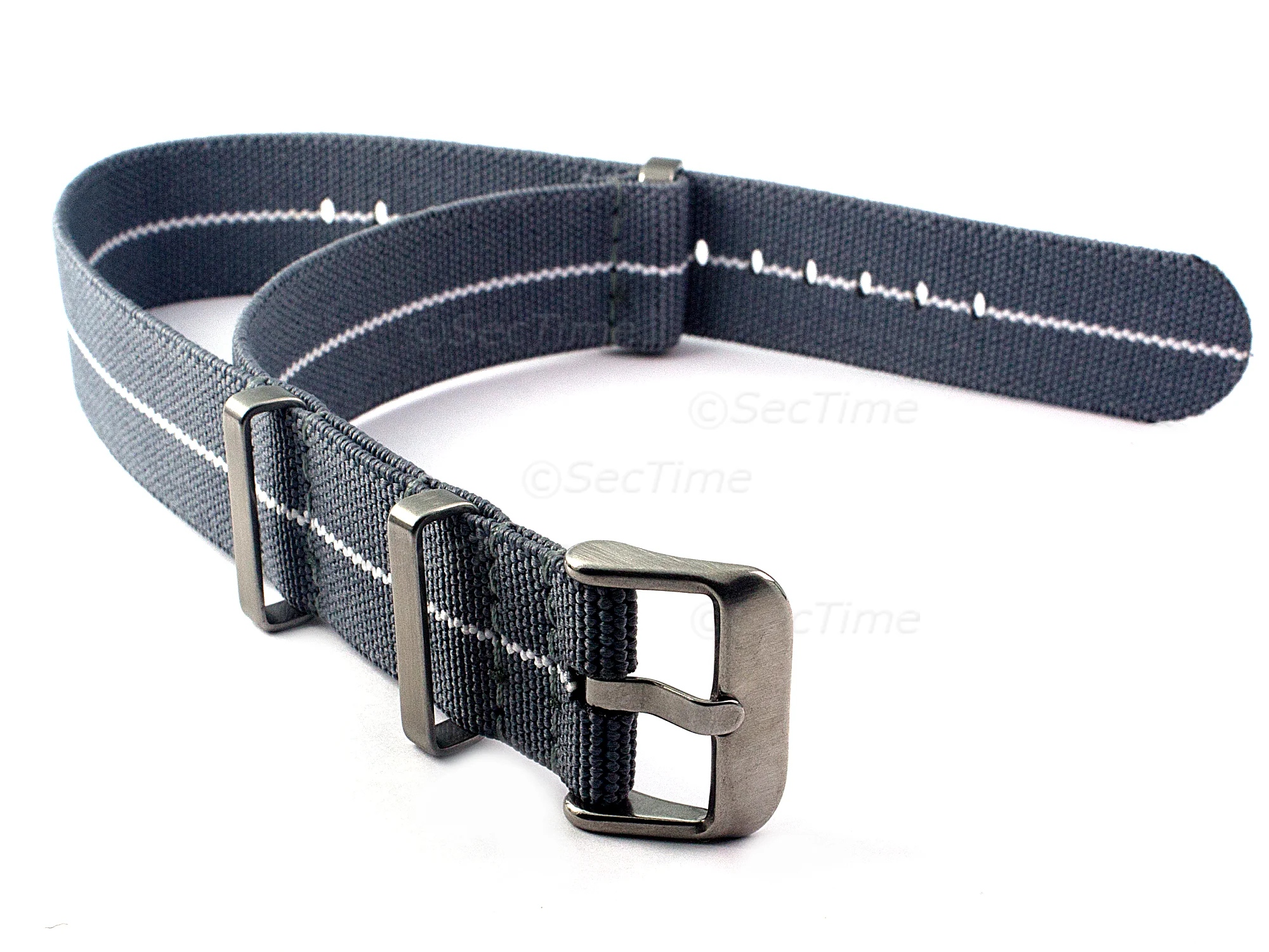 (image for) Elastic Nylon/Rubber Nato Watch Strap Military Divers Ash Grey/White 22mm
