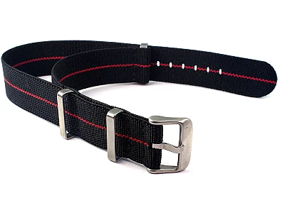 (image for) Elastic Nylon/Rubber Nato Watch Strap Military Divers Black/Red 18mm