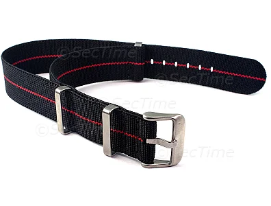 (image for) Elastic Nylon/Rubber Nato Watch Strap Military Divers Black/Red 20mm