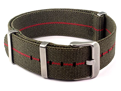 (image for) Elastic Nylon/Rubber Nato Watch Strap Military Divers Olive Green/Red 18mm (1)