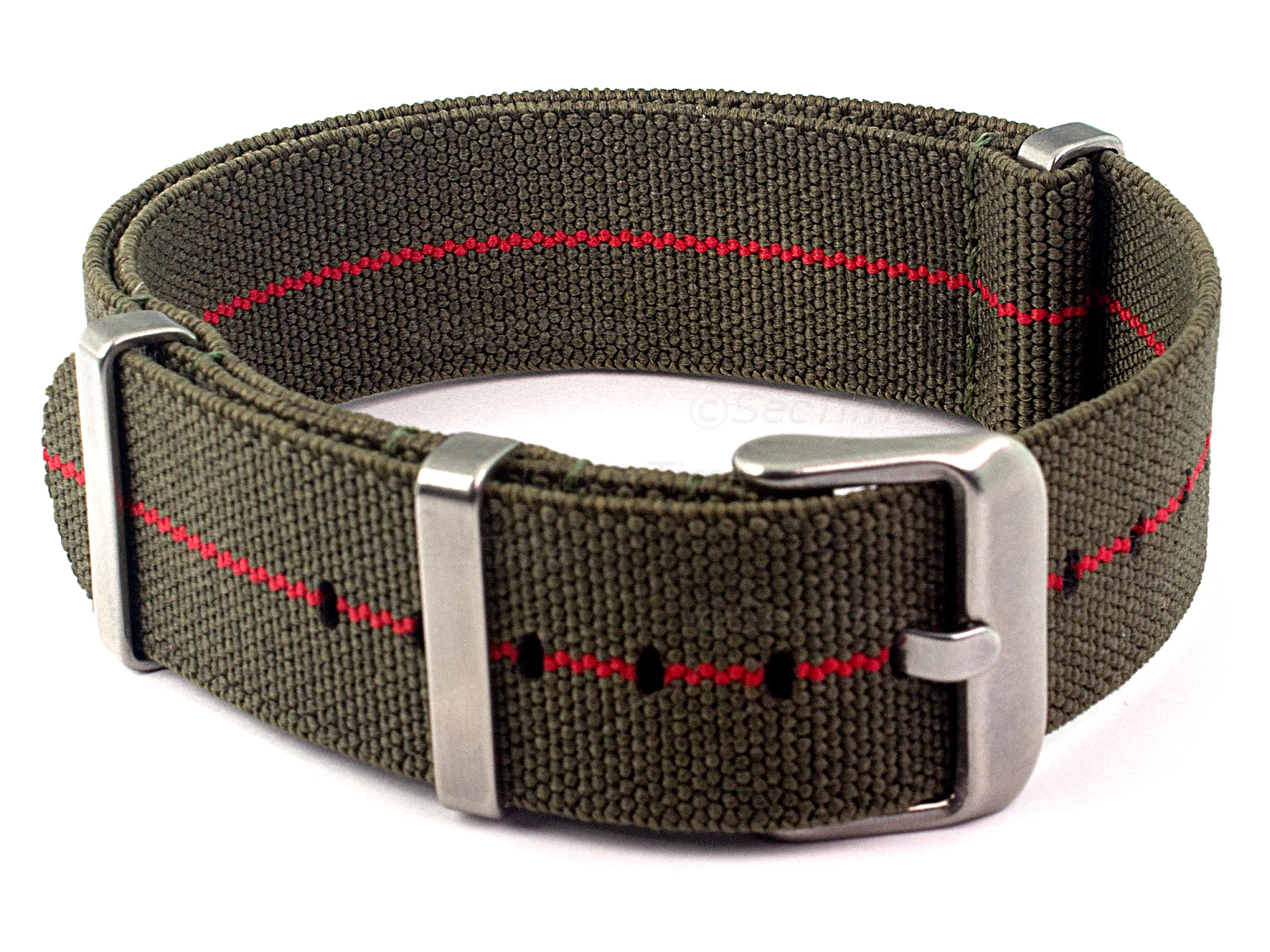(image for) Elastic Nylon/Rubber Nato Watch Strap Military Divers Olive Green/Red 18mm (1)