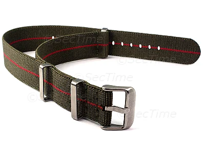 (image for) Elastic Nylon/Rubber Nato Watch Strap Military Divers Olive Green/Red 22mm