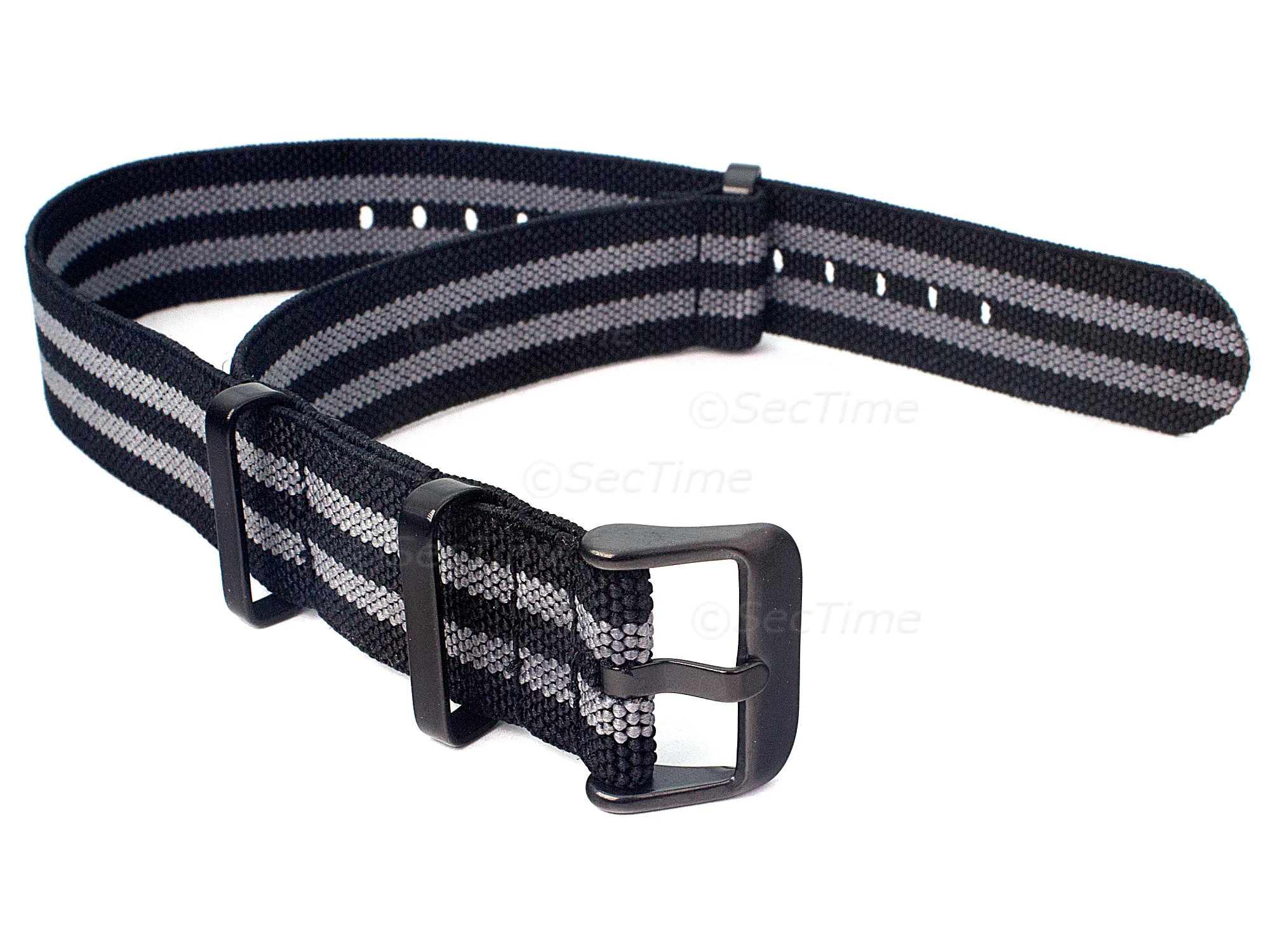 (image for) 18mm Black/Grey Elastic Nylon/Rubber Nato Watch Strap PVD Military Divers (1)