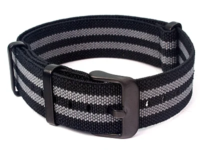 (image for) 18mm Black/Grey Elastic Nylon/Rubber Nato Watch Strap PVD Military Divers (2)