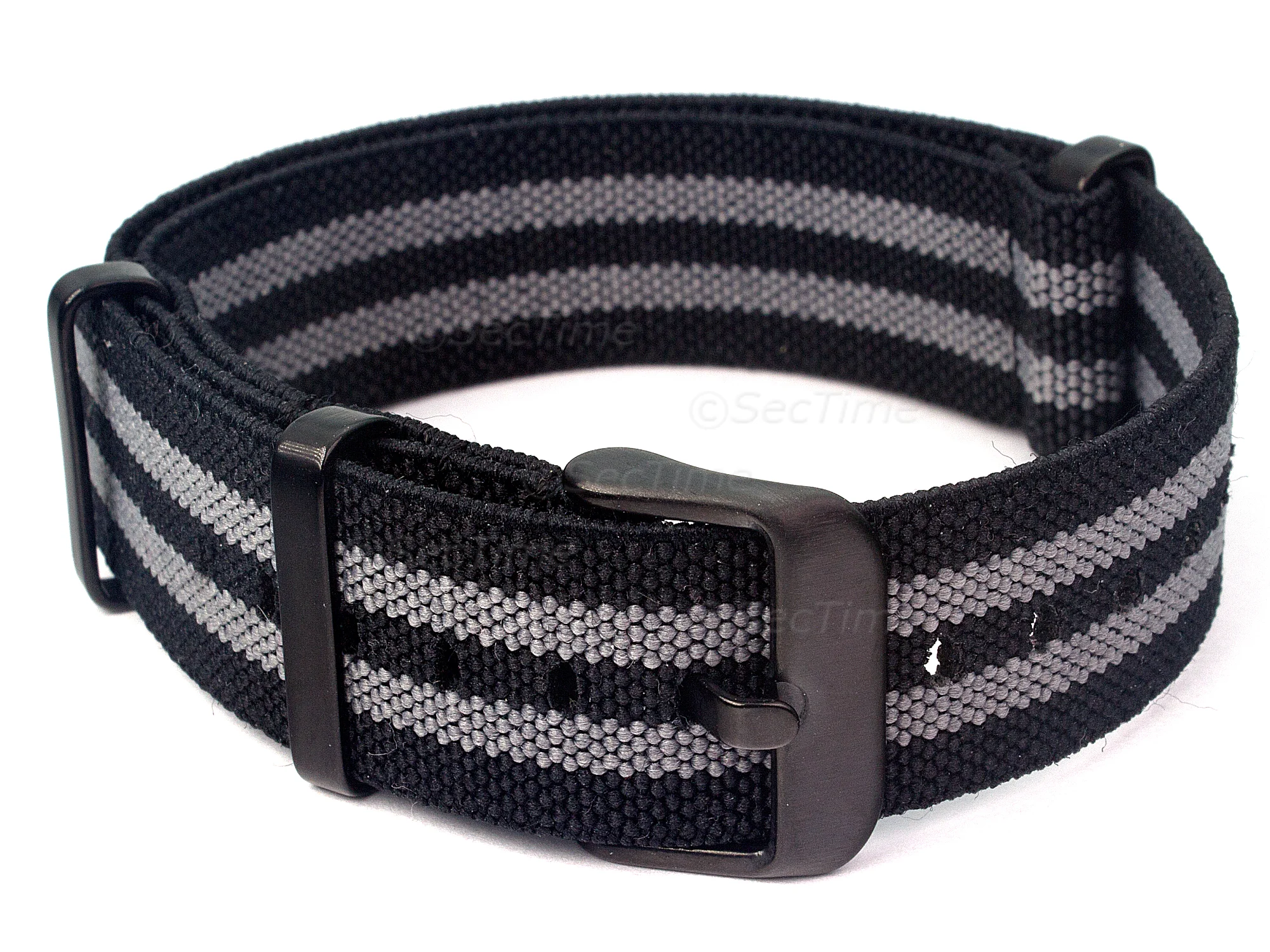(image for) 18mm Black/Grey Elastic Nylon/Rubber Nato Watch Strap PVD Military Divers (2)