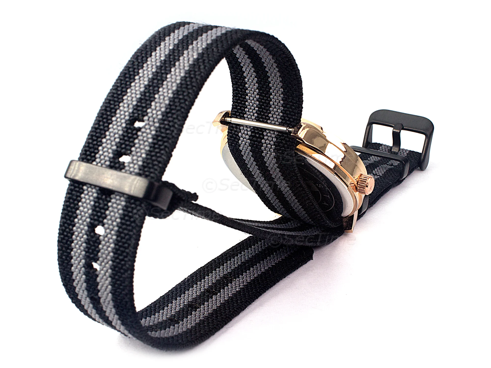(image for) 18mm Black/Grey Elastic Nylon/Rubber Nato Watch Strap PVD Military Divers