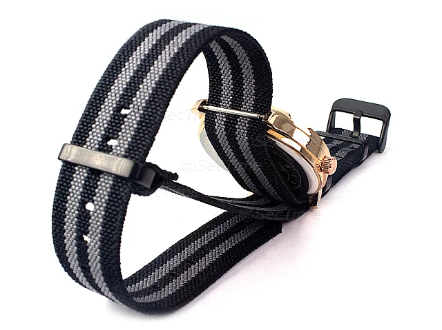 (image for) 18mm Black/Grey Elastic Nylon/Rubber Nato Watch Strap PVD Military Divers