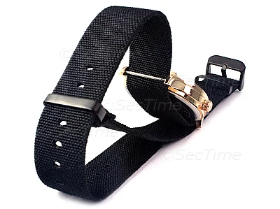 (image for) 20mm Black Elastic Nylon/Rubber Nato Watch Strap PVD Military Divers