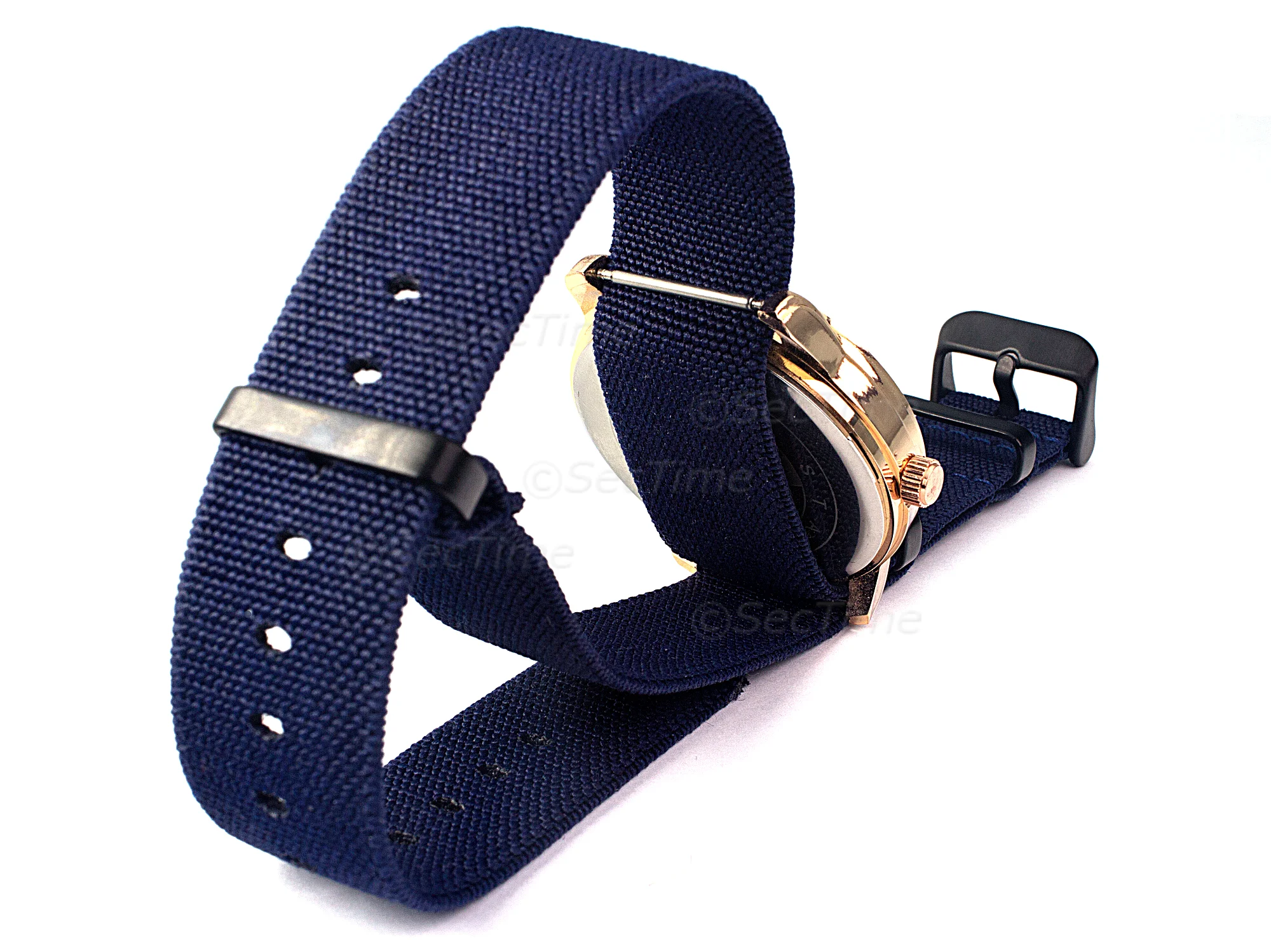 (image for) 18mm Navy Blue Elastic Nylon/Rubber Nato Watch Strap PVD Military Divers