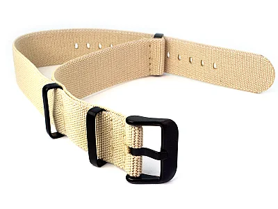 (image for) 18mm Beige Elastic Nylon/Rubber Nato Watch Strap PVD Military Divers (1)
