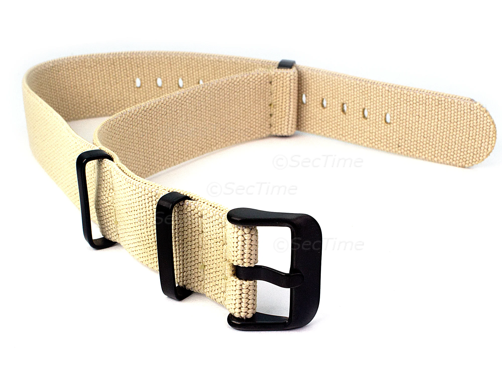 (image for) 18mm Beige Elastic Nylon/Rubber Nato Watch Strap PVD Military Divers (1)