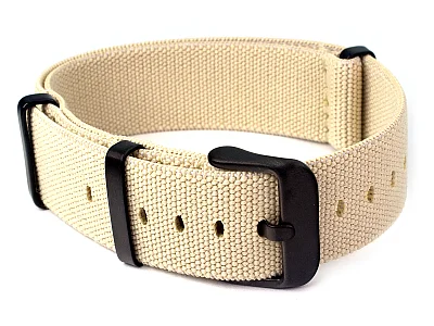 (image for) 18mm Beige Elastic Nylon/Rubber Nato Watch Strap PVD Military Divers (2)