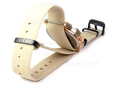 (image for) 18mm Beige Elastic Nylon/Rubber Nato Watch Strap PVD Military Divers