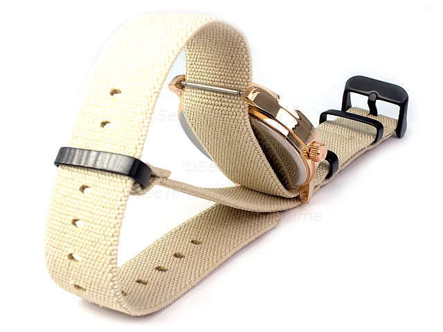 (image for) 18mm Beige Elastic Nylon/Rubber Nato Watch Strap PVD Military Divers