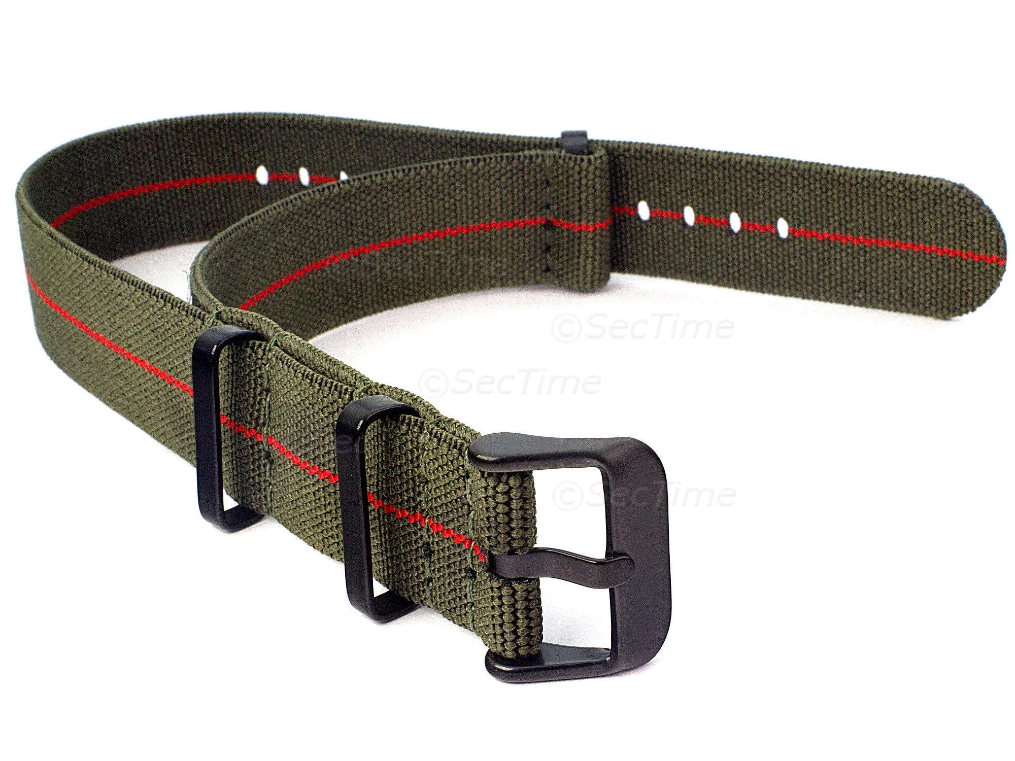 (image for) 18mm Olive Green/Red Elastic Nylon/Rubber Nato Watch Strap PVD Military Divers (1)